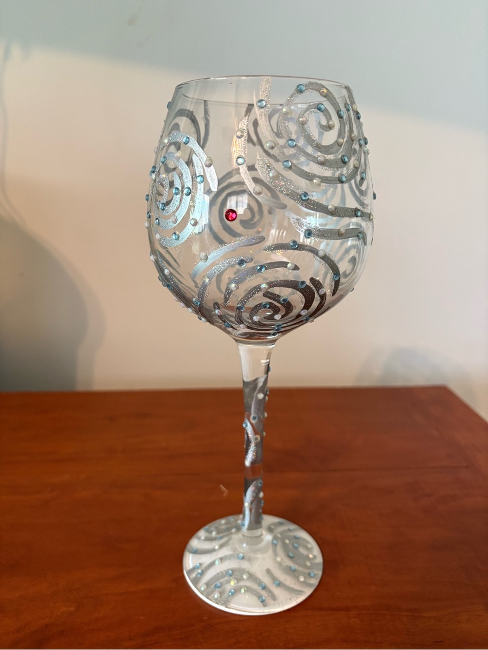 Lolita One in a Million Hand Painted Wine Glass Blue Rhinestone Glitter Goblet - Picture 6 of 7